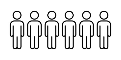 Group of people vector illustration. Six person standing in a row. Outline style