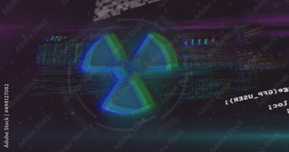 Poster animation of nuclear symbol over data processing