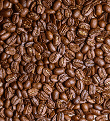 Roasted coffee beans with background