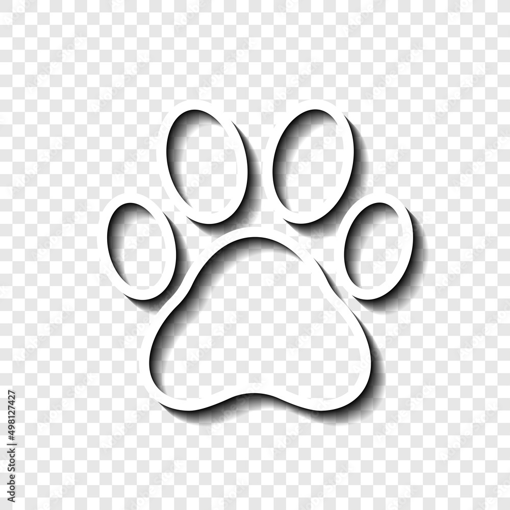 Poster paw simple icon. flat desing. white with shadow on transparent grid.ai