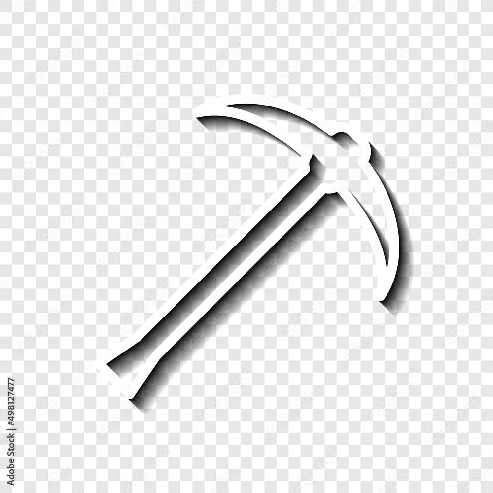 Poster pickaxe simple icon. flat desing. white with shadow on transparent grid.ai