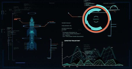 Animation of scope scanning and data processing over black background - Powered by Adobe
