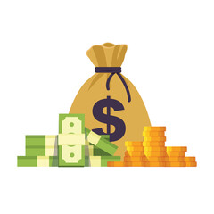 Money bag icon, moneybag flat simple cartoon illustration. Vector illustration