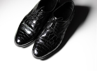 men's shoes made of genuine crocodile leather. Crocodile skin texture