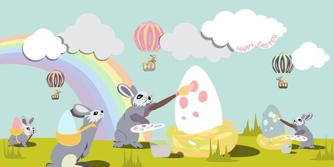 Obraz na płótnie Canvas Happy Easter vector isolated cute illustration in pastel colors. Happy Easter greeting card, post, banner