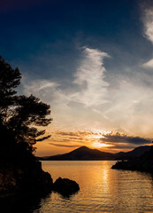 Beautiful boat on a background of mountains