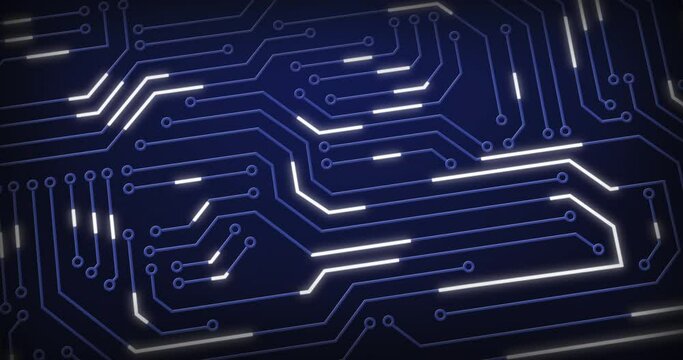 Animation of computer circuit board on blue background