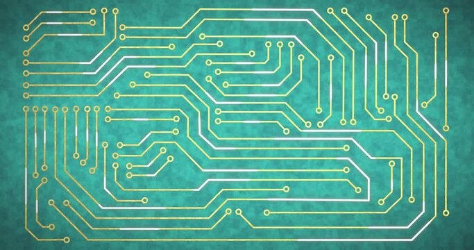 Animation of computer circuit board on blue background