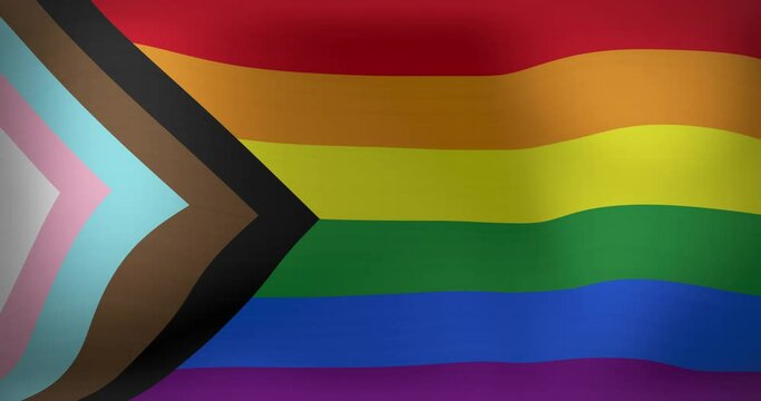 Animation of lgbt flag with updated gay pride colours waving