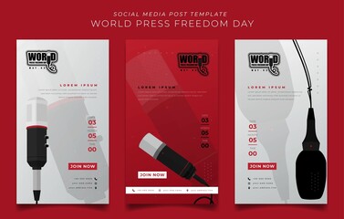 Set of social media post template in red and white portrait with microphone design