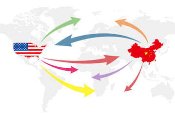 USA and China trade world map chart, vector illustration
