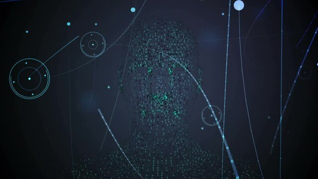 Animation of network of connections and data processing over model of human body