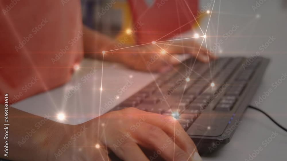 Poster animation of network of connections over hands using computer