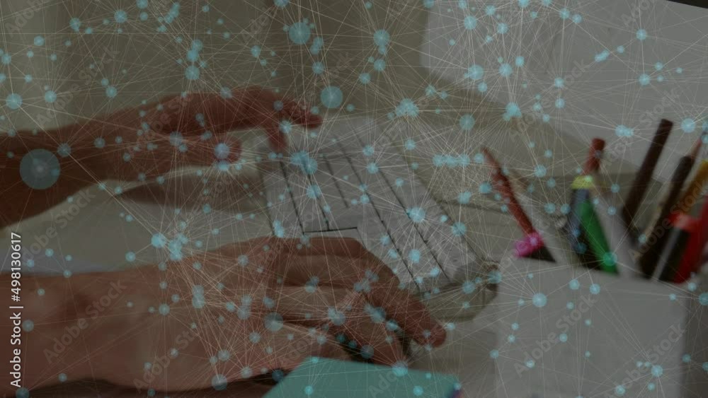 Poster animation of network of connections over hands using computer