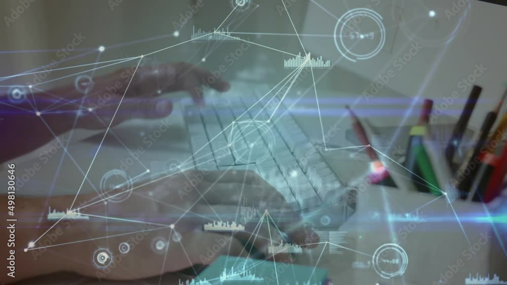 Poster animation of network of connections over hands using computer