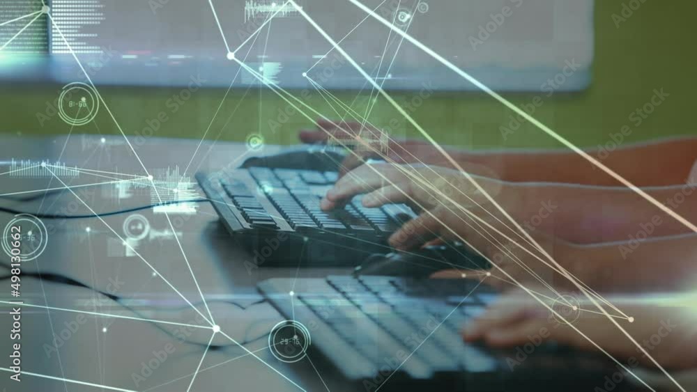 Poster animation of network of connections over hands using computer