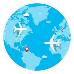 Plane, world map and airline, vector illustration