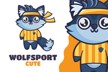 cute Wolf in Sportswear Mascot Logo Template