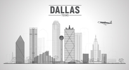 Fototapeta na wymiar Dallas Texas Us city skyline vector illustration on white background. Business travel and tourism concept with modern buildings. Image for presentation, banner, website.