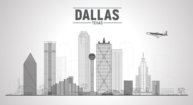 Dallas Texas Us city skyline vector illustration on white background. Business travel and tourism concept with modern buildings. Image for presentation, banner, website.