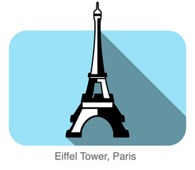 Eiffel Tower, Paris, famous landmark flat icon design, Famous scenic spots