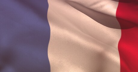 Close up of waving france flag background with copy space