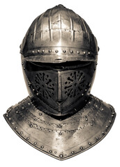 Isolated Medieval Armor Helmet And Gorget - 498132622