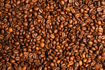 Coffee beans on a white background. Top view.