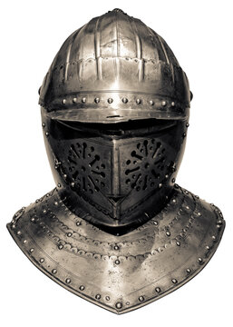 Isolated Medieval Armor Helmet And Gorget