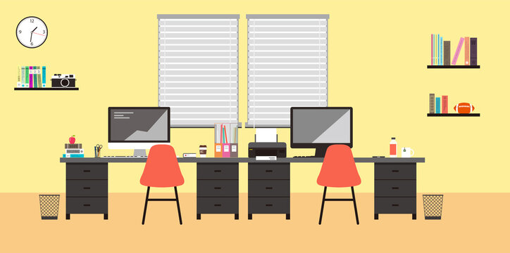 Working place, computer and other things on the desk, vector illustration