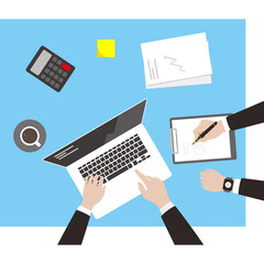 Teamwork concept, business man met at the meeting, vector illustration