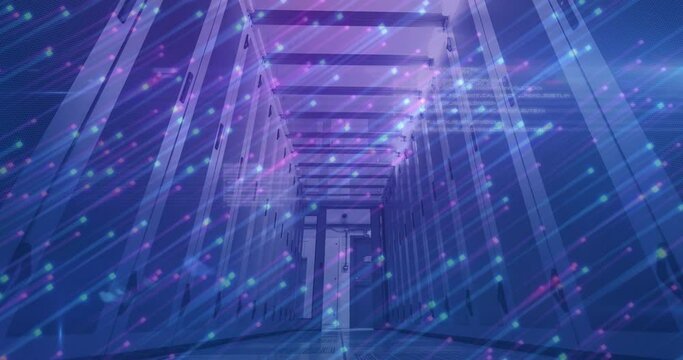 Animation of blue and pink lights moving over servers