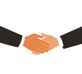Businessmen shaking hands, white background, vector illustration