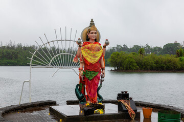 Statue at Grand Bassin Ganga Talao crater lake in the center of Mauritius