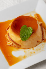 closeup of a balm leaf on a flan