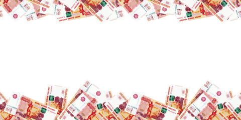 Seamless pattern with russian five-thousand banknotes isolated on white