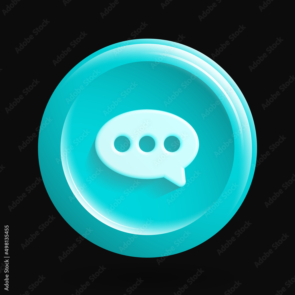 Poster blue round message icon. isolated 3d texting button. vector illustration