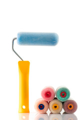 Set of colorful paint roller isolated on white background