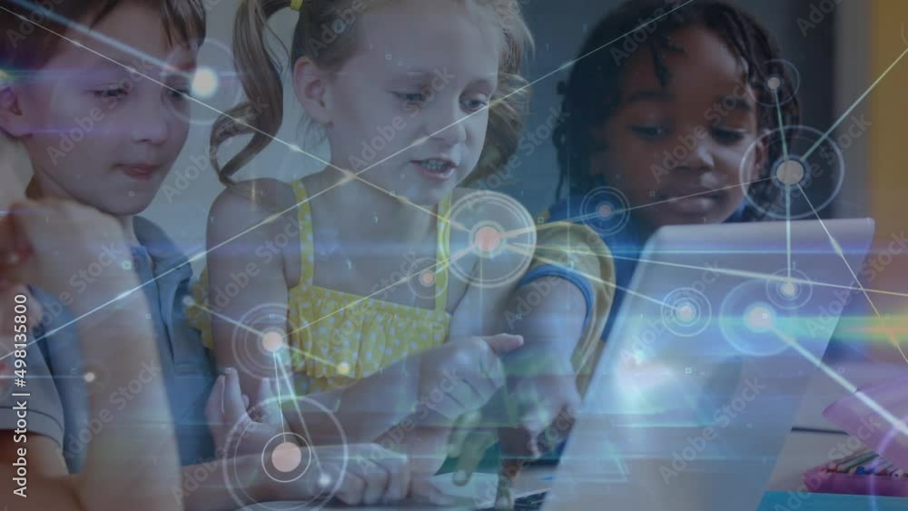Poster animation of network of connections over diverse pupils using computers