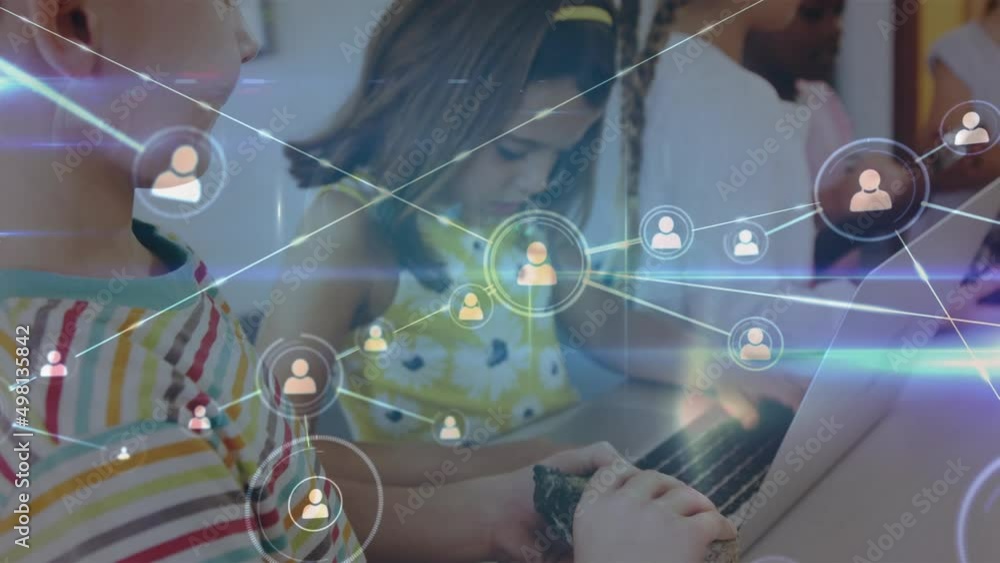 Poster animation of network of connections over diverse pupils using computers