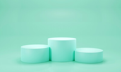 Geometry shapes podium for product display on green background. 3d rendering illustration.