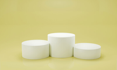 Geometry shapes podium for product display on yellow background. 3d rendering illustration.