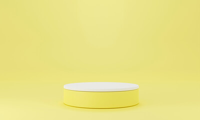 Geometry shapes podium for product display on yellow background. 3d rendering illustration.