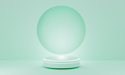 Geometry shapes podium for product display on green background. 3d rendering illustration.