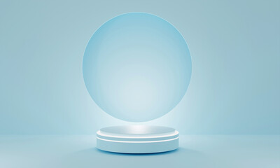 Geometry shapes podium for product display on blue background. 3d rendering illustration.