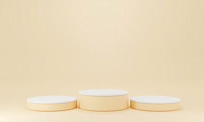 Geometry shapes podium for product display on brown background. 3d rendering illustration.