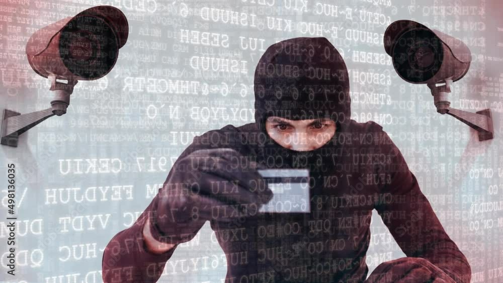 Poster animation of data processing over caucasian male hacker
