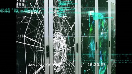 Animation of data processing and interference over server room - Powered by Adobe