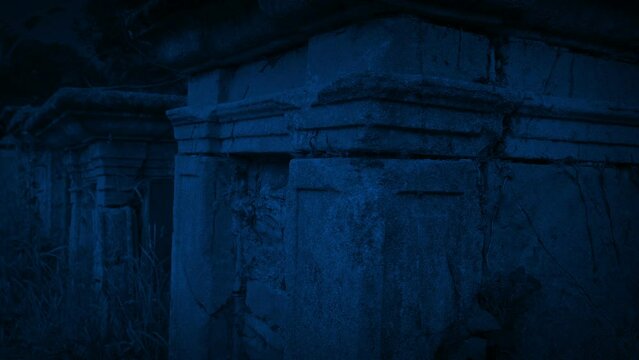 Passing Row Of Old Crypts At Night