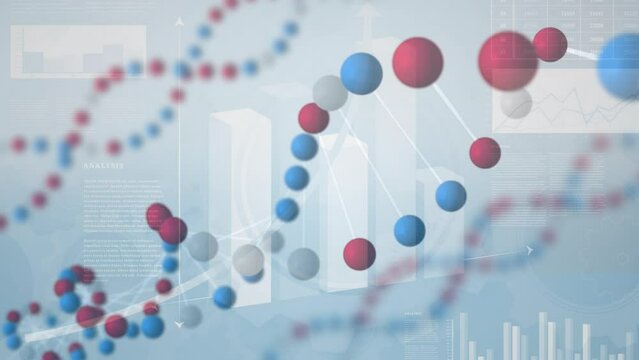 Animation of dna and diverse graphs over grey background